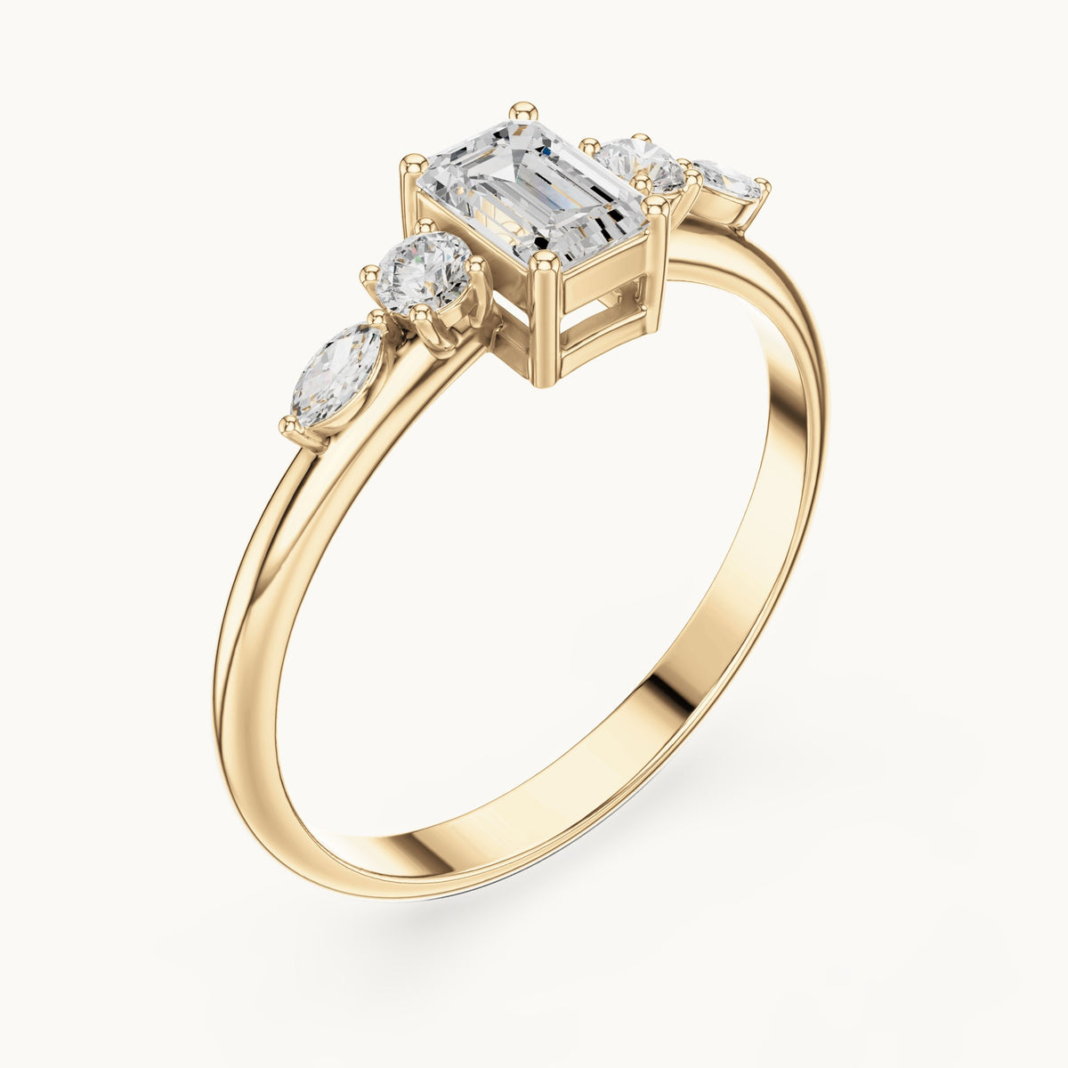 Emerald-cut lab-grown diamond five-stone engagement ring in yellow gold, 0.46 CT TW, view 2