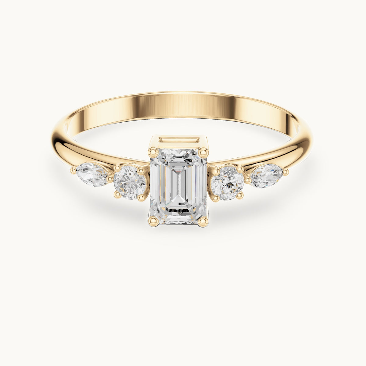 Emerald-cut lab-grown diamond five-stone engagement ring in yellow gold, 0.46 CT TW, view 4
