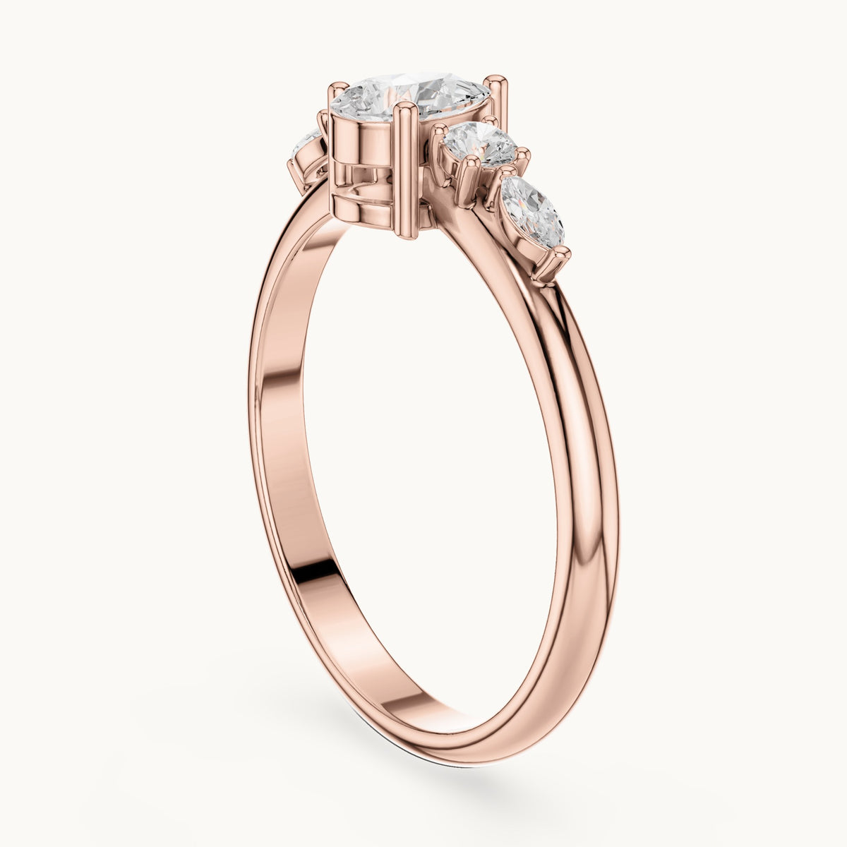 Pear lab-grown diamond engagement ring with marquise and round side stones in rose gold, 0.38 CT TW, view 1