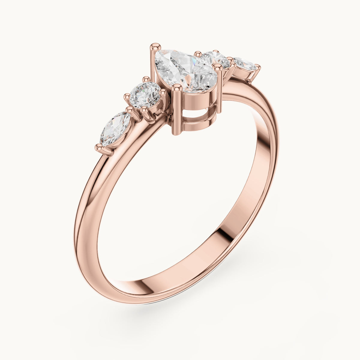Pear lab-grown diamond engagement ring with marquise and round side stones in rose gold, 0.38 CT TW, view 2