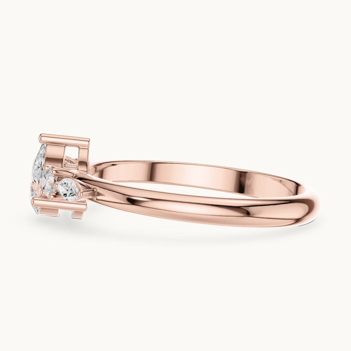 Pear lab-grown diamond engagement ring with marquise and round side stones in rose gold, 0.38 CT TW, view 3