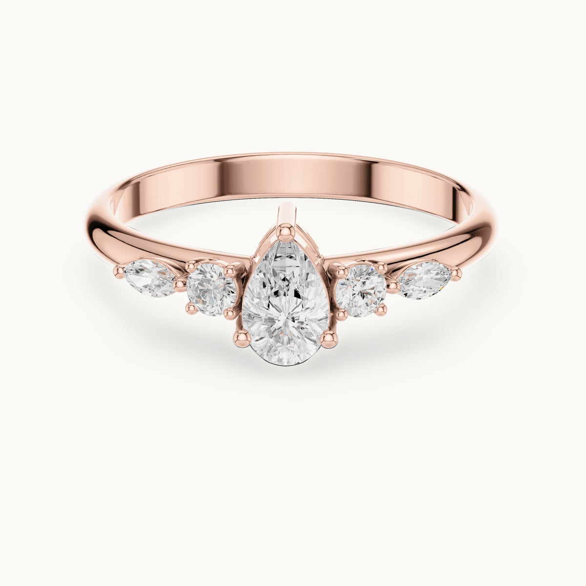 Pear lab-grown diamond engagement ring with marquise and round side stones in rose gold, 0.38 CT TW, view 4