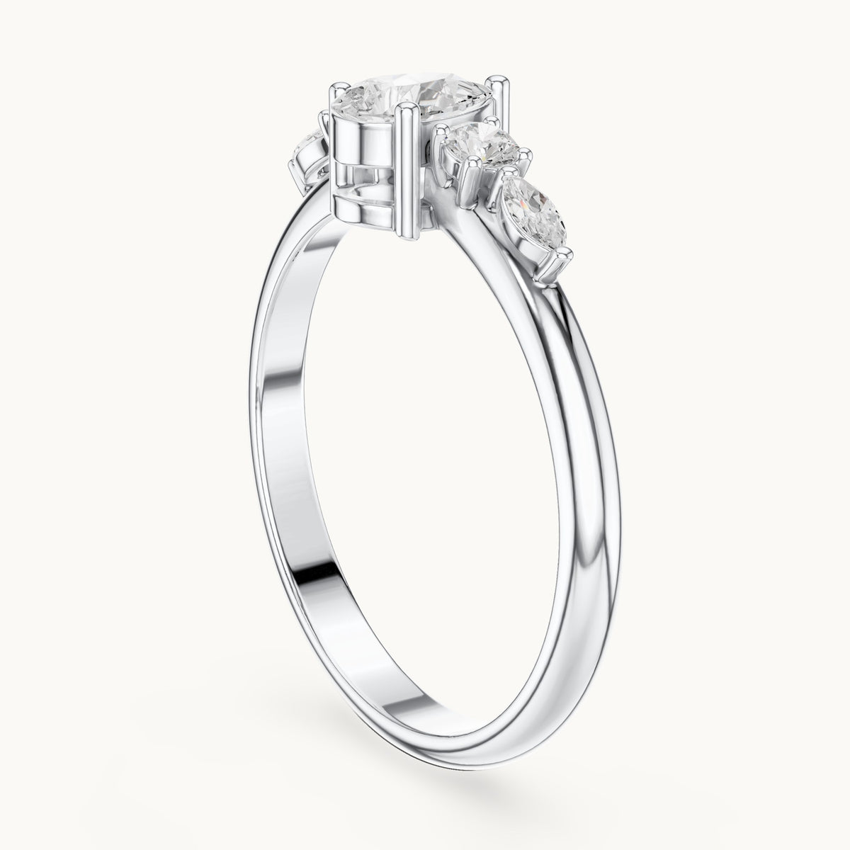 Pear lab-grown diamond engagement ring with marquise and round side stones in white gold, 0.38 CT TW, view 1