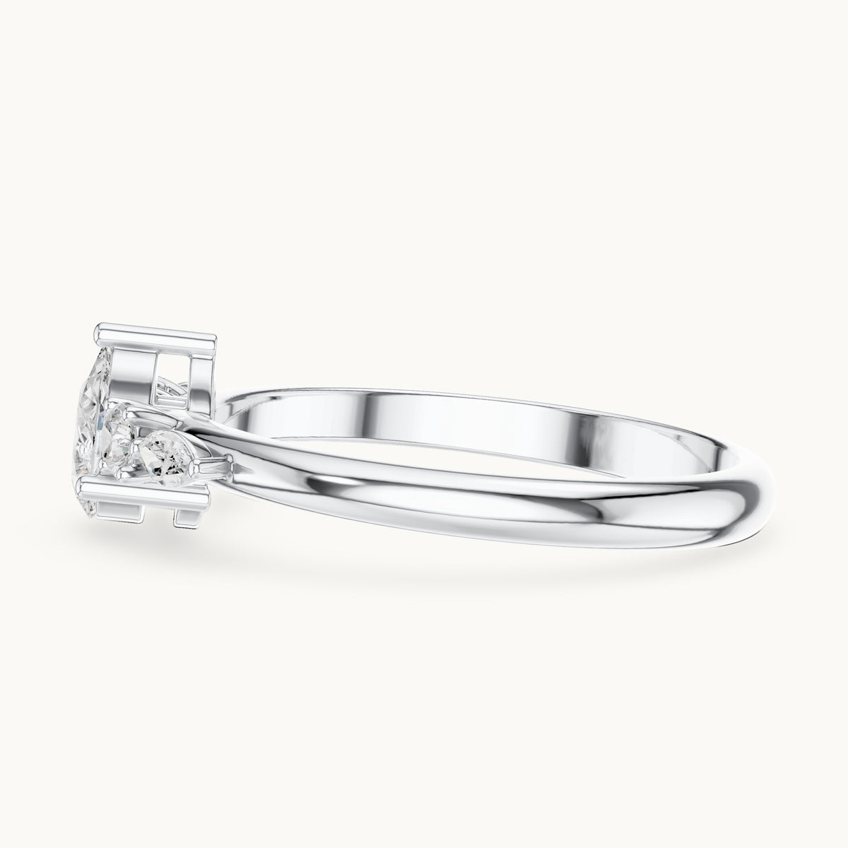 Pear lab-grown diamond engagement ring with marquise and round side stones in white gold, 0.38 CT TW, view 3