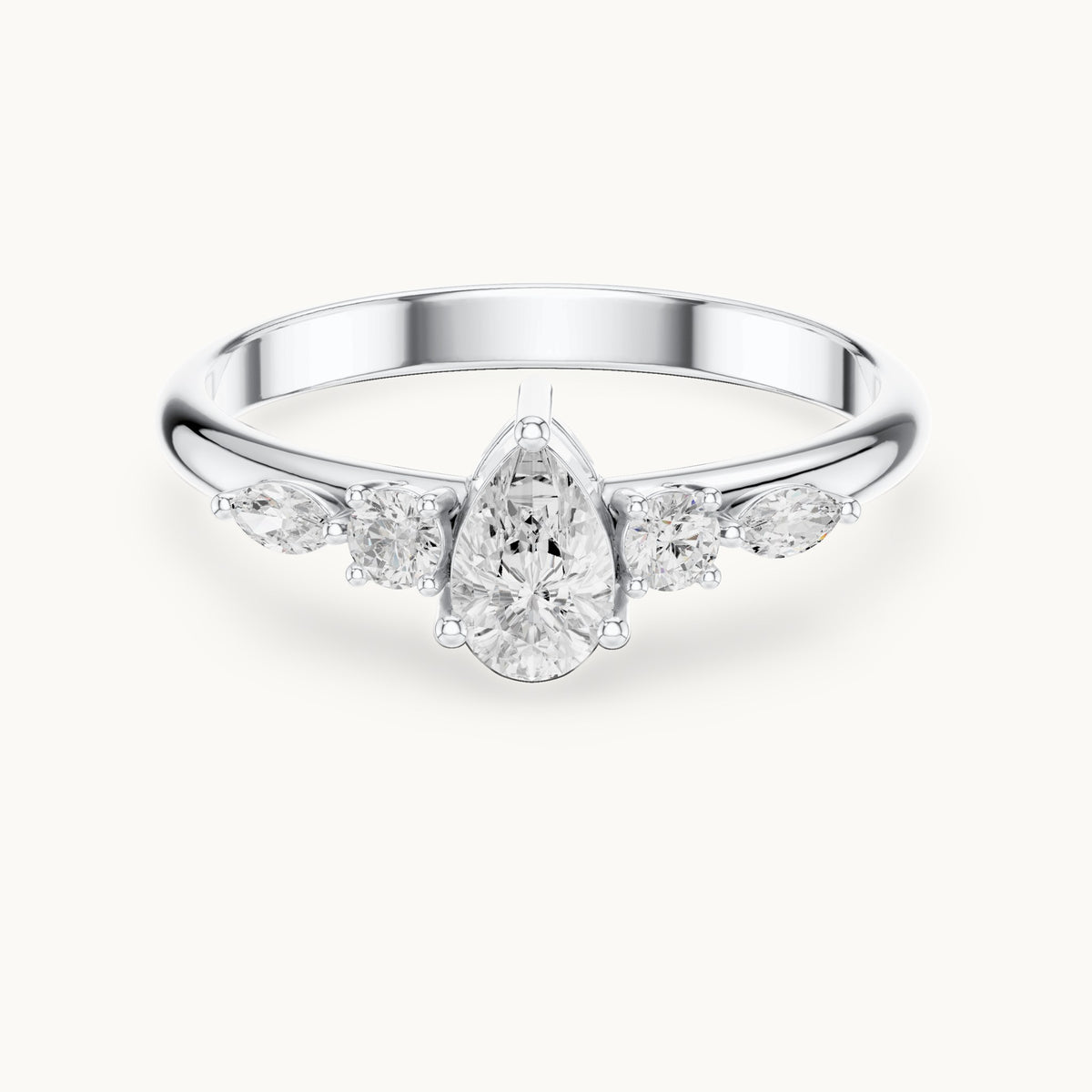 Pear lab-grown diamond engagement ring with marquise and round side stones in white gold, 0.38 CT TW, view 4