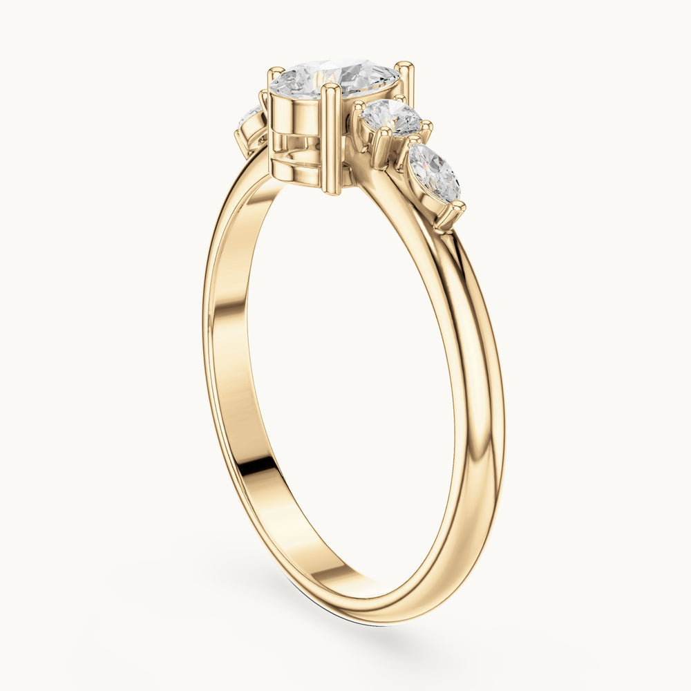 Pear lab-grown diamond engagement ring with marquise and round side stones in yellow gold, 0.38 CT TW, view 1