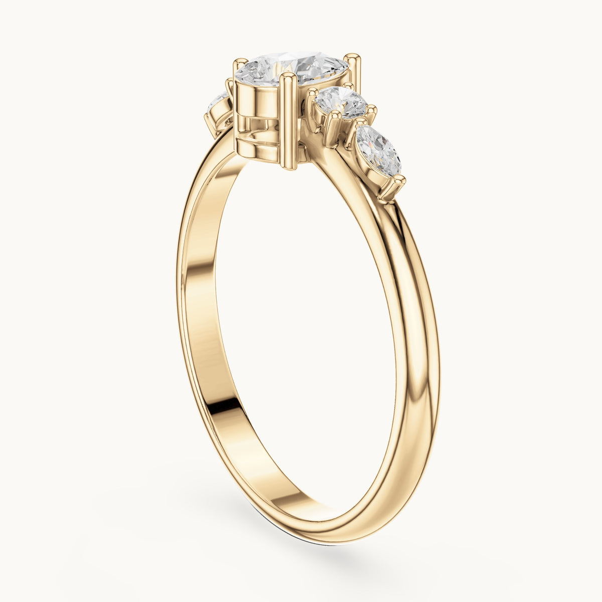 Pear lab-grown diamond engagement ring with marquise and round side stones in yellow gold, 0.38 CT TW, view 1
