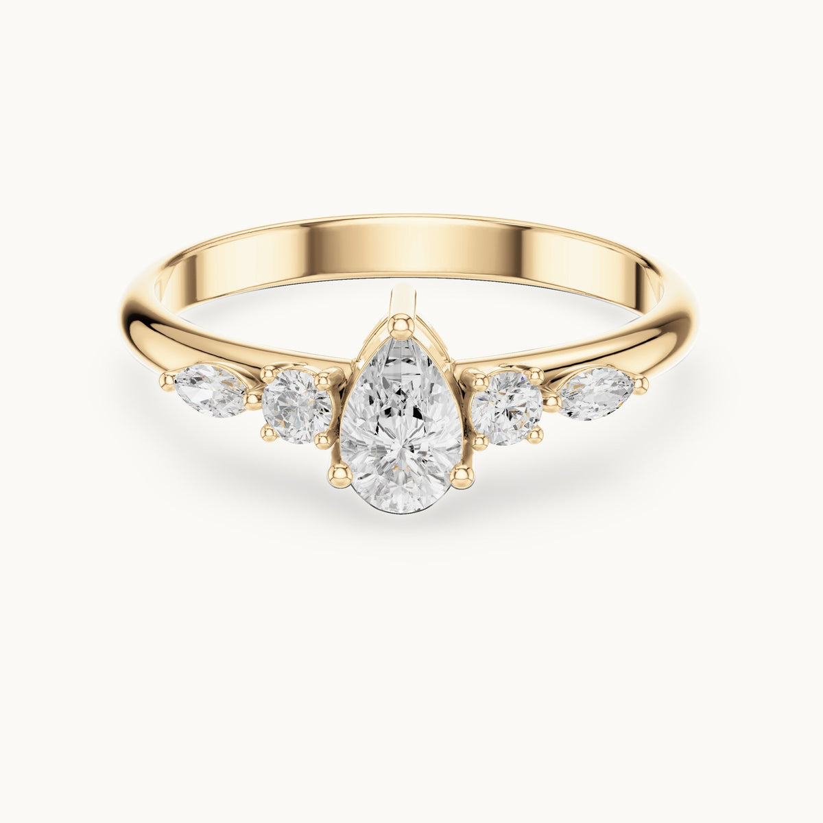 Pear lab-grown diamond engagement ring with marquise and round side stones in yellow gold, 0.38 CT TW, view 4