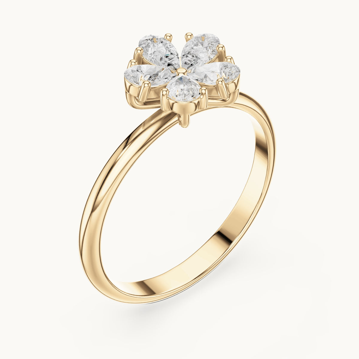 Pear lab-grown diamond flower cluster ring in yellow gold, 0.46 CT TW, view 2