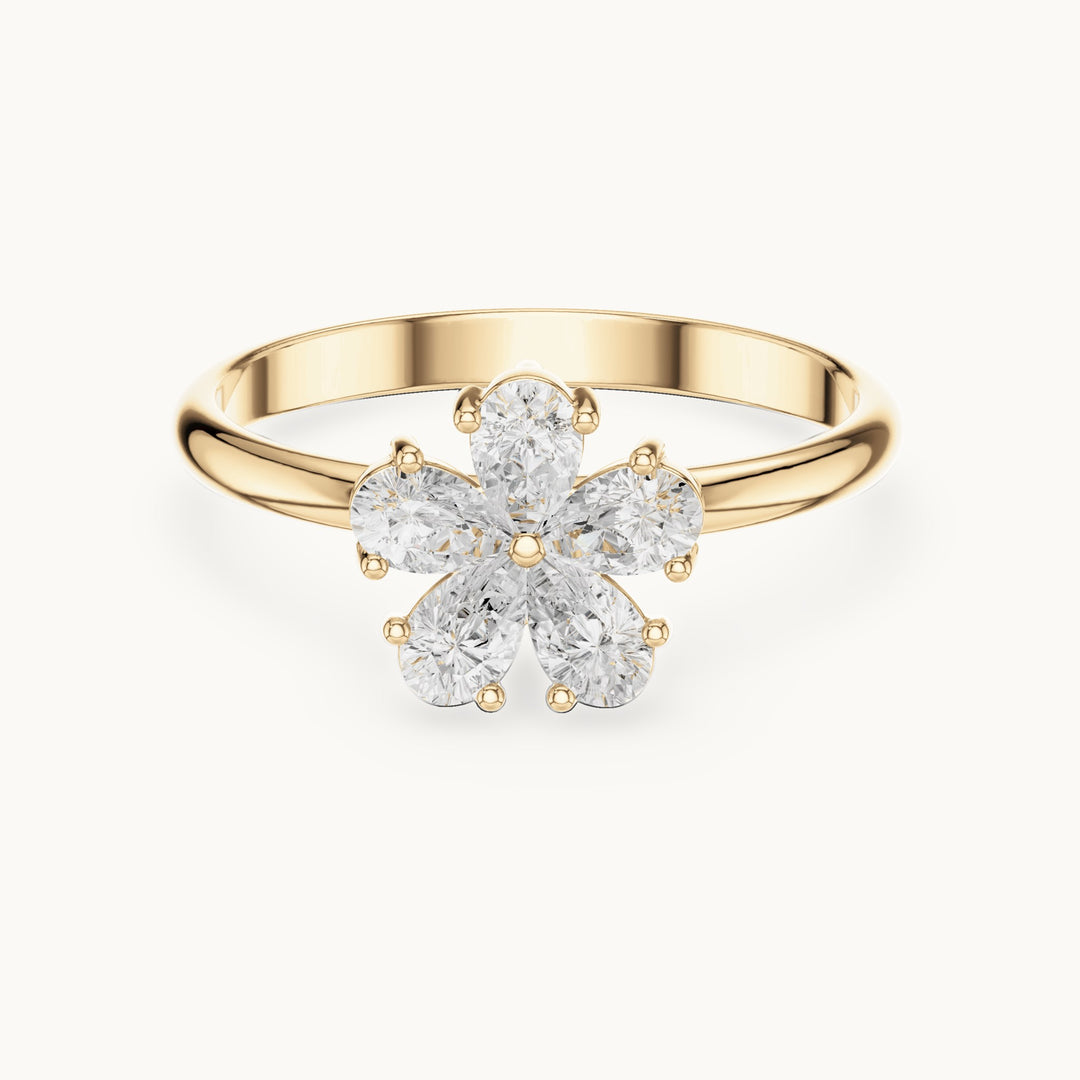 Pear lab-grown diamond flower cluster ring in yellow gold, 0.46 CT TW, view 4