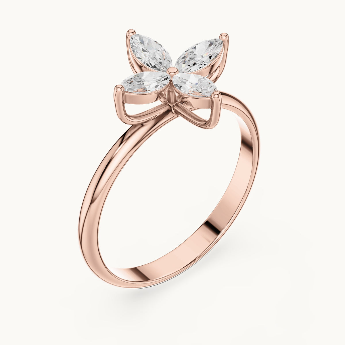 Marquise lab-grown diamond clover flower ring in rose gold, 0.41 CT TW, view 2
