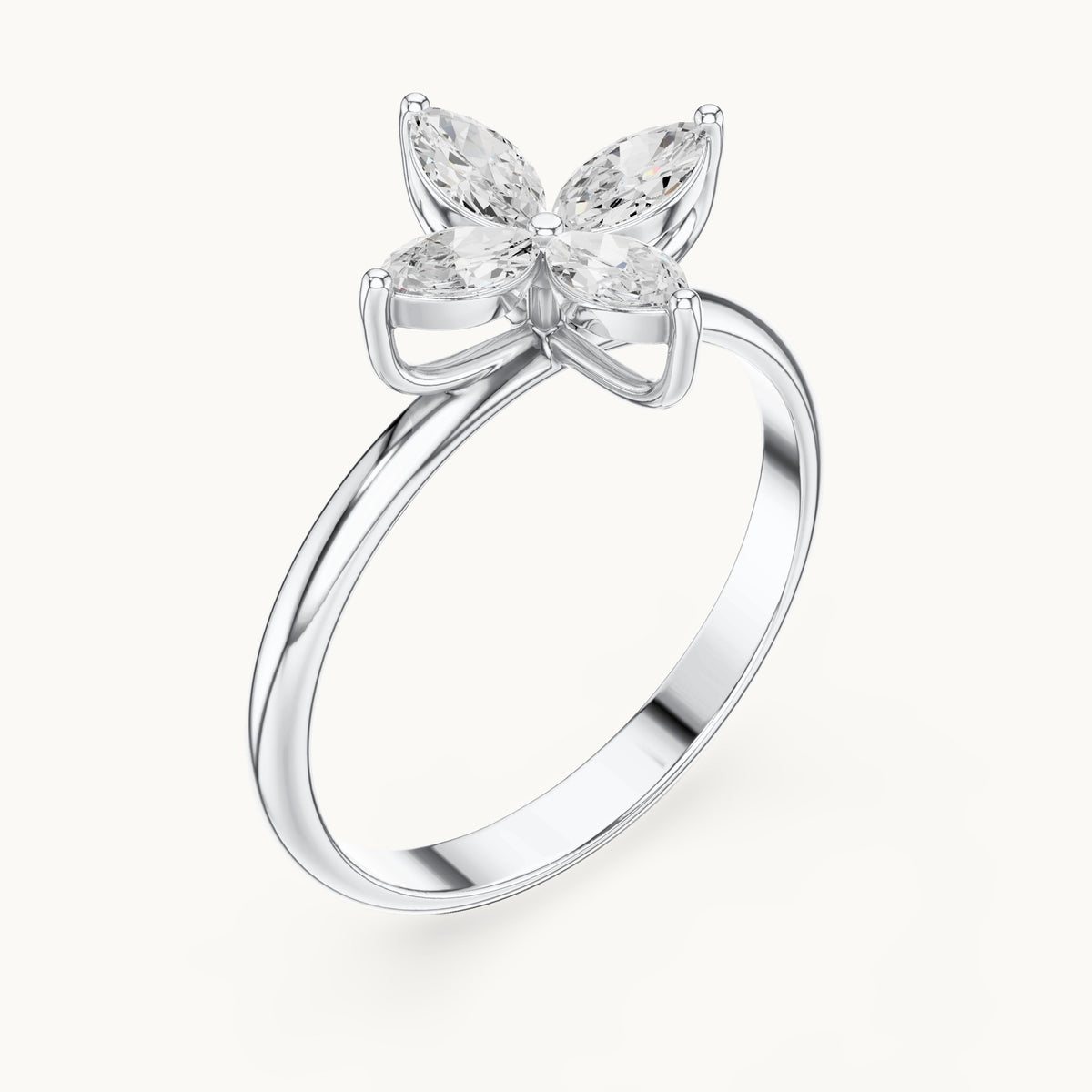 Marquise lab-grown diamond clover flower ring in white gold, 0.41 CT TW, view 2