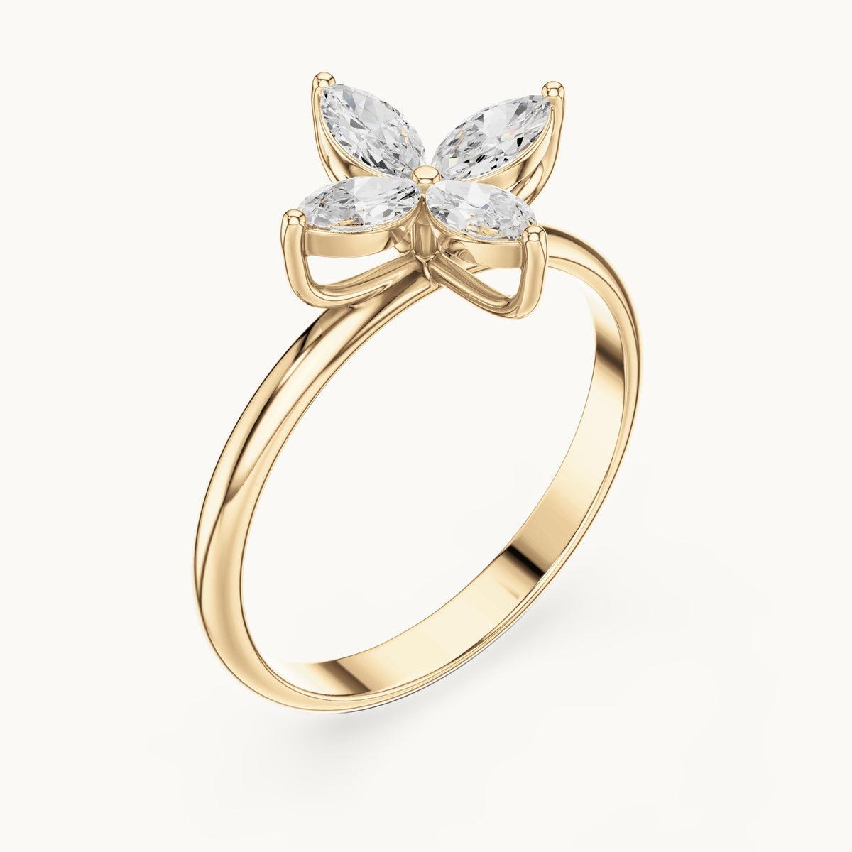 Marquise lab-grown diamond clover flower ring in yellow gold, 0.41 CT TW, view 2