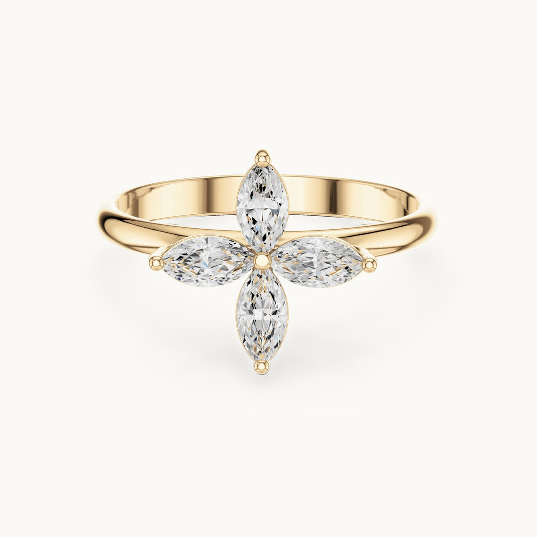 Marquise lab-grown diamond clover flower ring in yellow gold, 0.41 CT TW, view 4