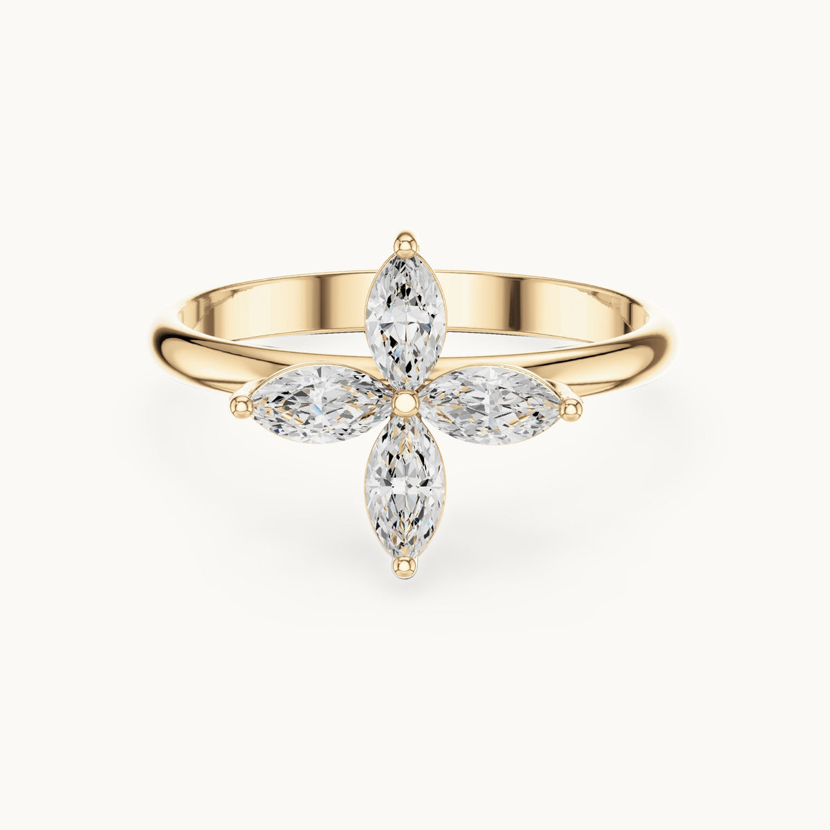 Marquise lab-grown diamond clover flower ring in yellow gold, 0.41 CT TW, view 4