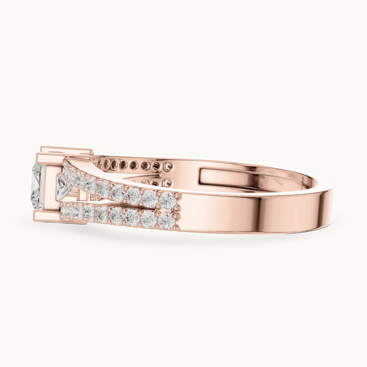 Princess-cut lab-grown diamond split band pavé engagement ring in rose gold, 0.61 CT TW, view 3
