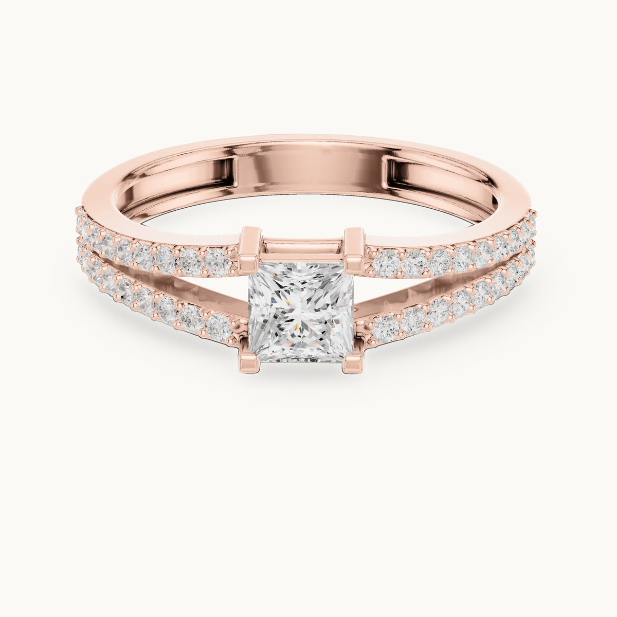 Princess-cut lab-grown diamond split band pavé engagement ring in rose gold, 0.61 CT TW, view 4