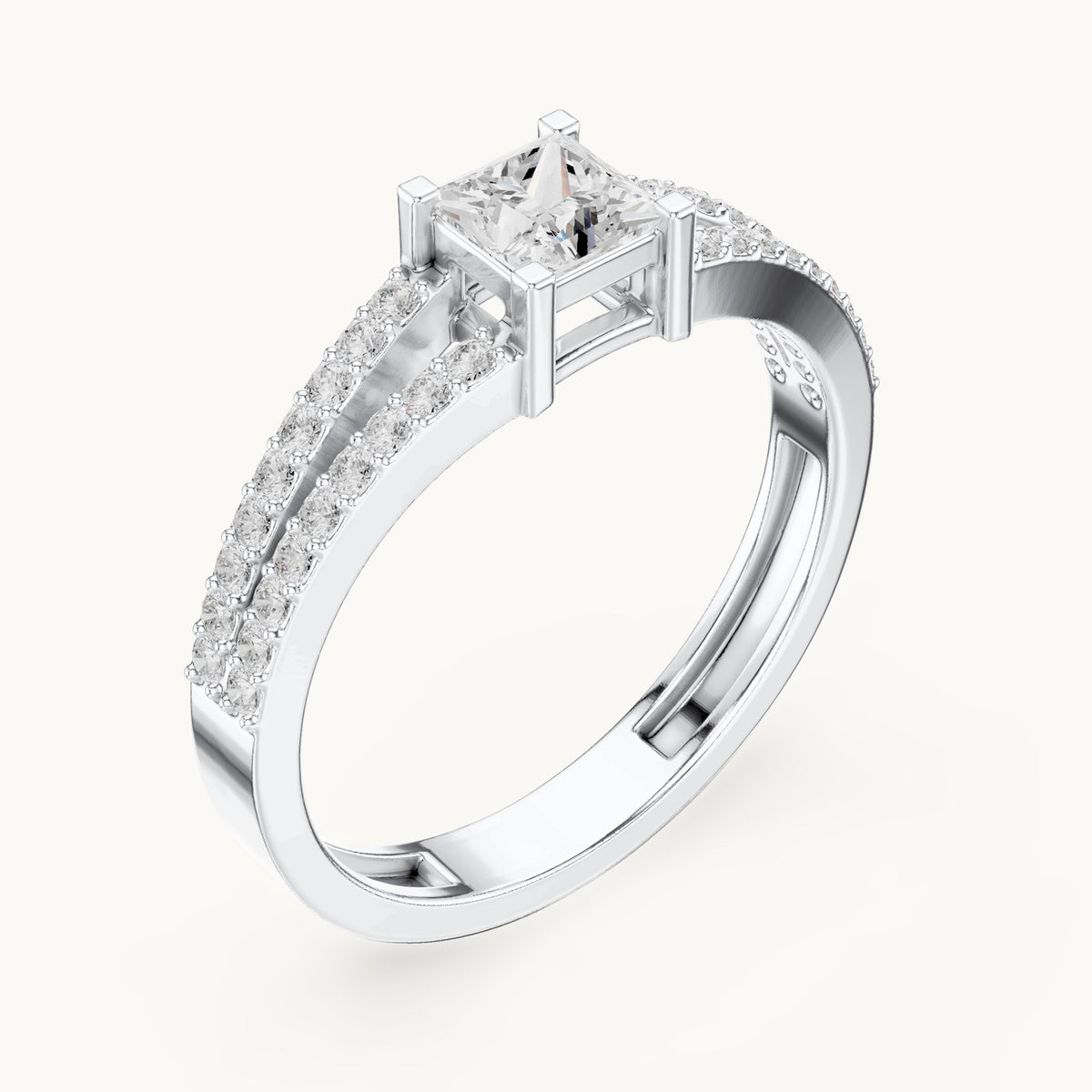 Princess-cut lab-grown diamond split band pavé engagement ring in white gold, 0.61 CT TW, view 2