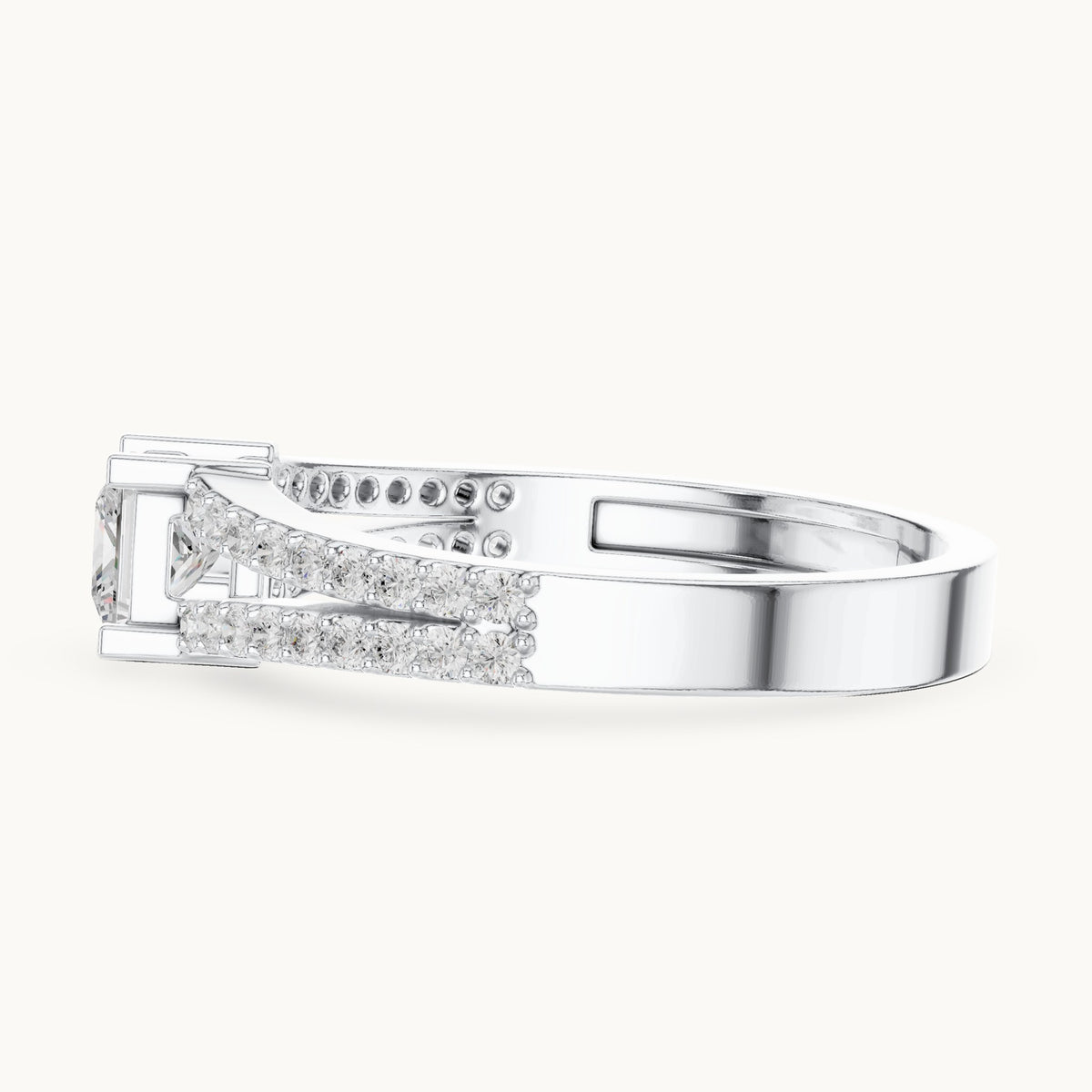 Princess-cut lab-grown diamond split band pavé engagement ring in white gold, 0.61 CT TW, view 3