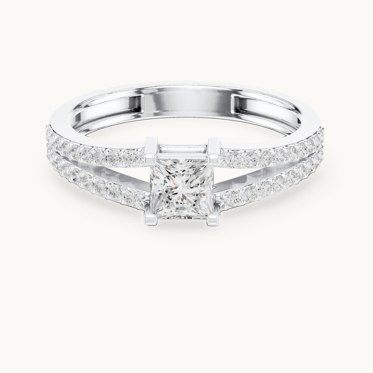 Princess-cut lab-grown diamond split band pavé engagement ring in white gold, 0.61 CT TW, view 4