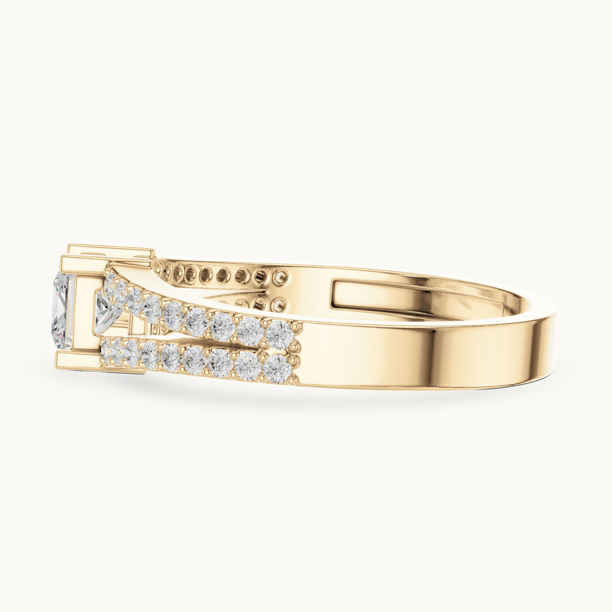 Princess-cut lab-grown diamond split band pavé engagement ring in yellow gold, 0.61 CT TW, view 3