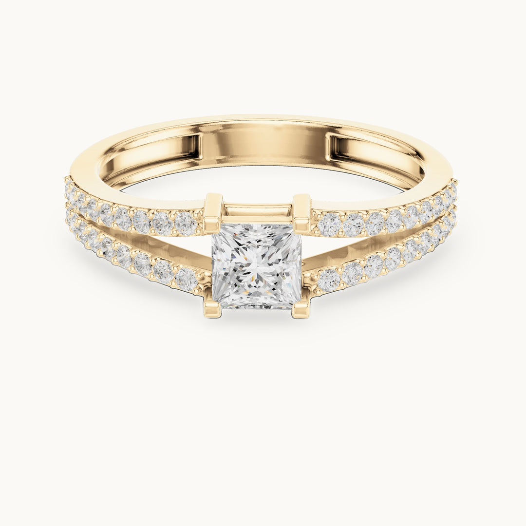 Princess-cut lab-grown diamond split band pavé engagement ring in yellow gold, 0.61 CT TW, view 4
