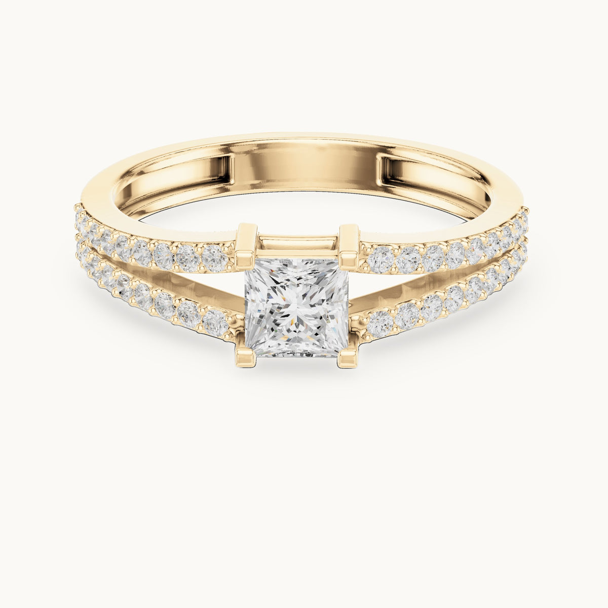 Princess-cut lab-grown diamond split band pavé engagement ring in yellow gold, 0.61 CT TW, view 4