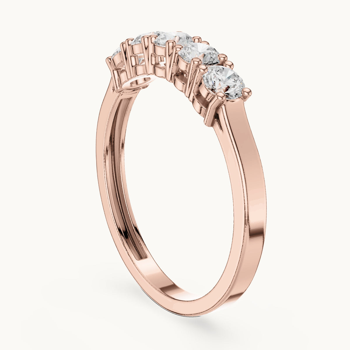 Round lab-grown diamond shared-prong five-stone band in rose gold, 0.55 CT TW, view 1