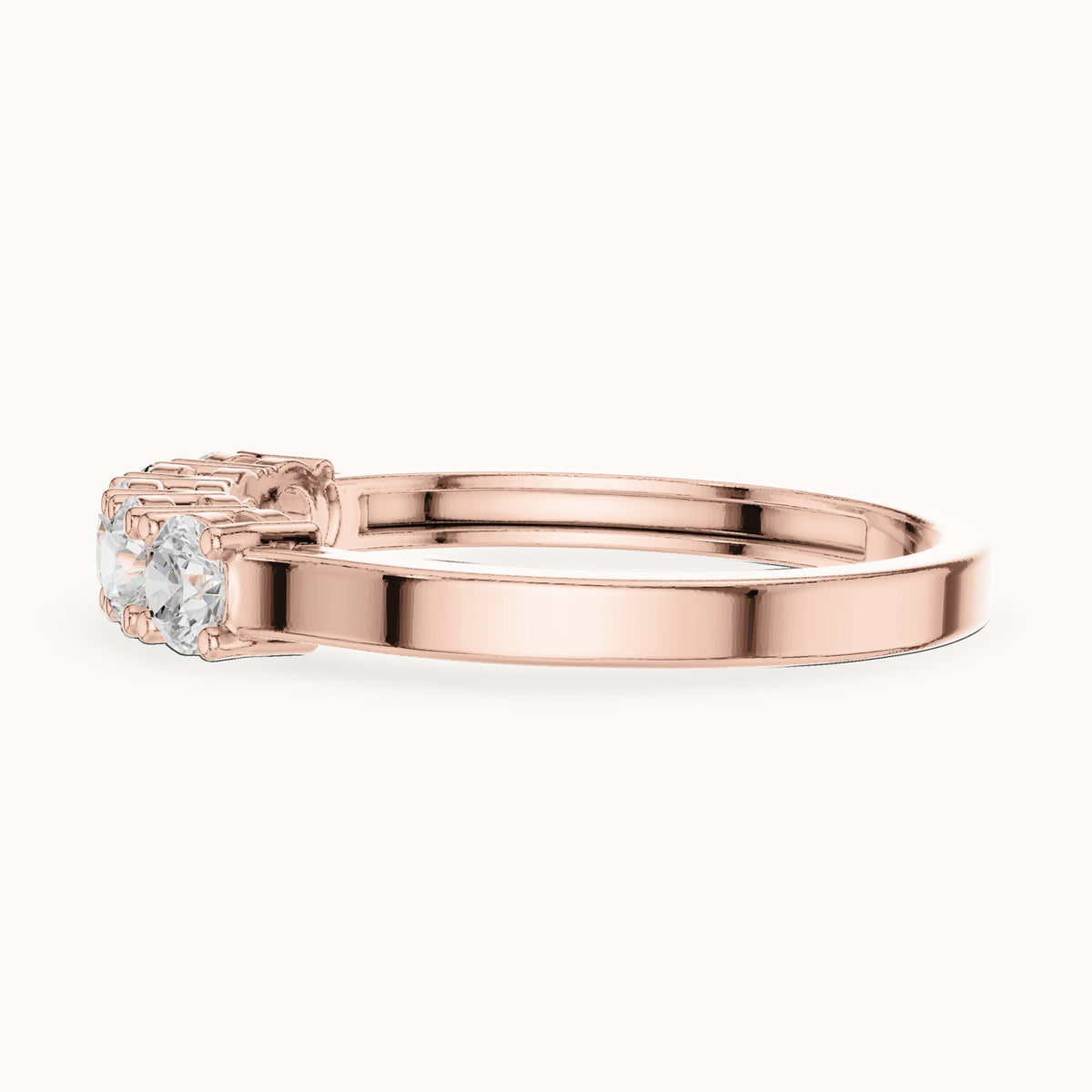 Round lab-grown diamond shared-prong five-stone band in rose gold, 0.55 CT TW, view 3