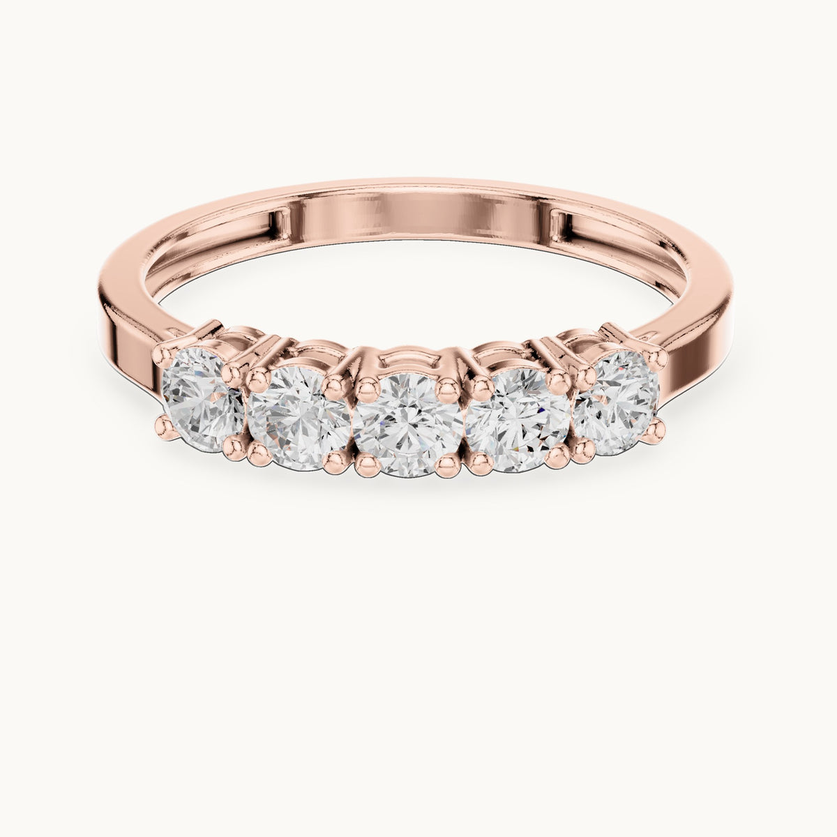 Round lab-grown diamond shared-prong five-stone band in rose gold, 0.55 CT TW, view 4
