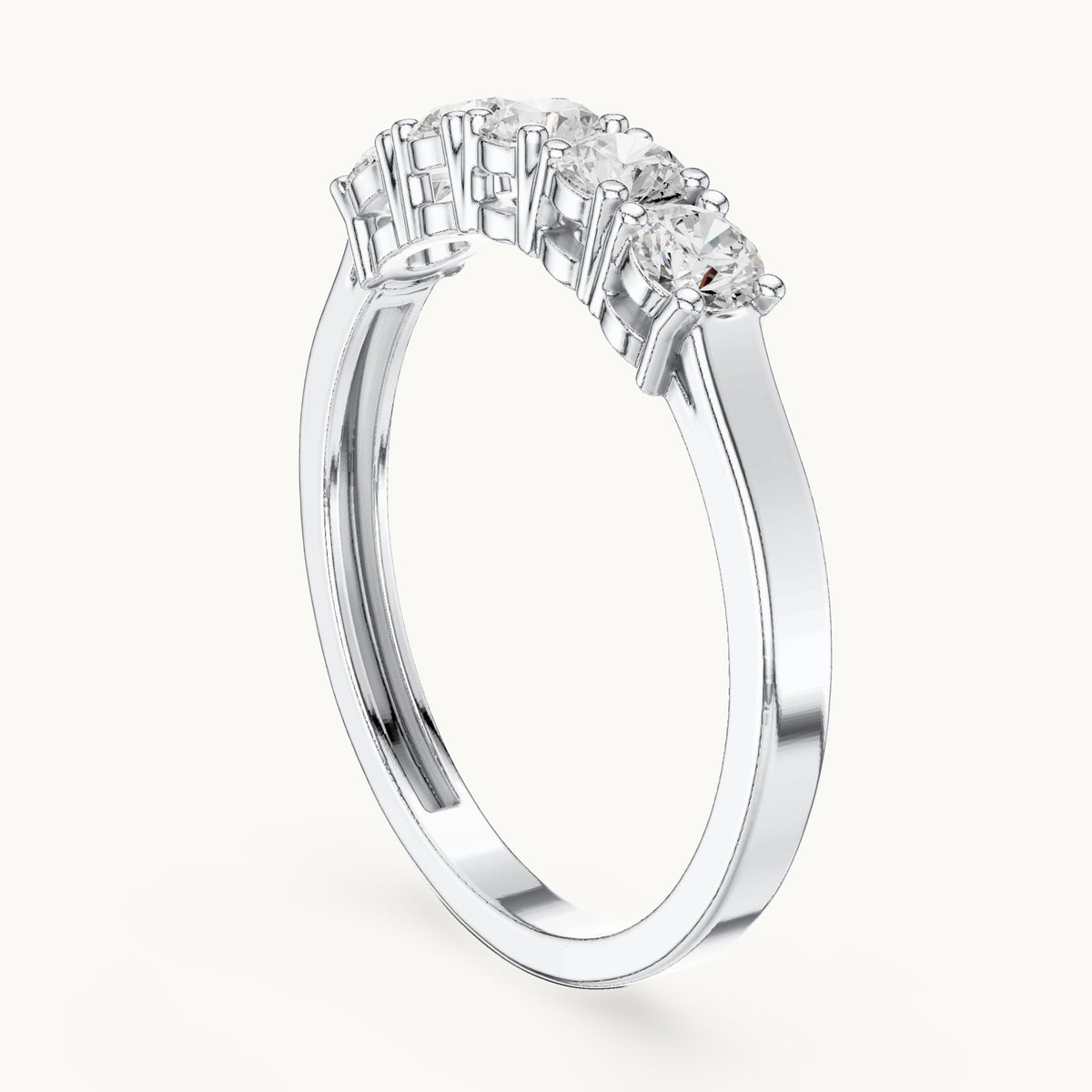 Round lab-grown diamond shared-prong five-stone band in white gold, 0.55 CT TW, view 1