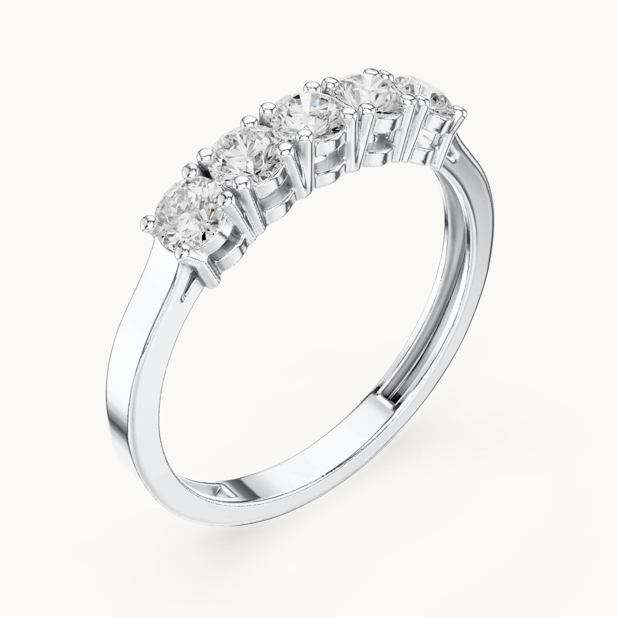 Round lab-grown diamond shared-prong five-stone band in white gold, 0.55 CT TW, view 2
