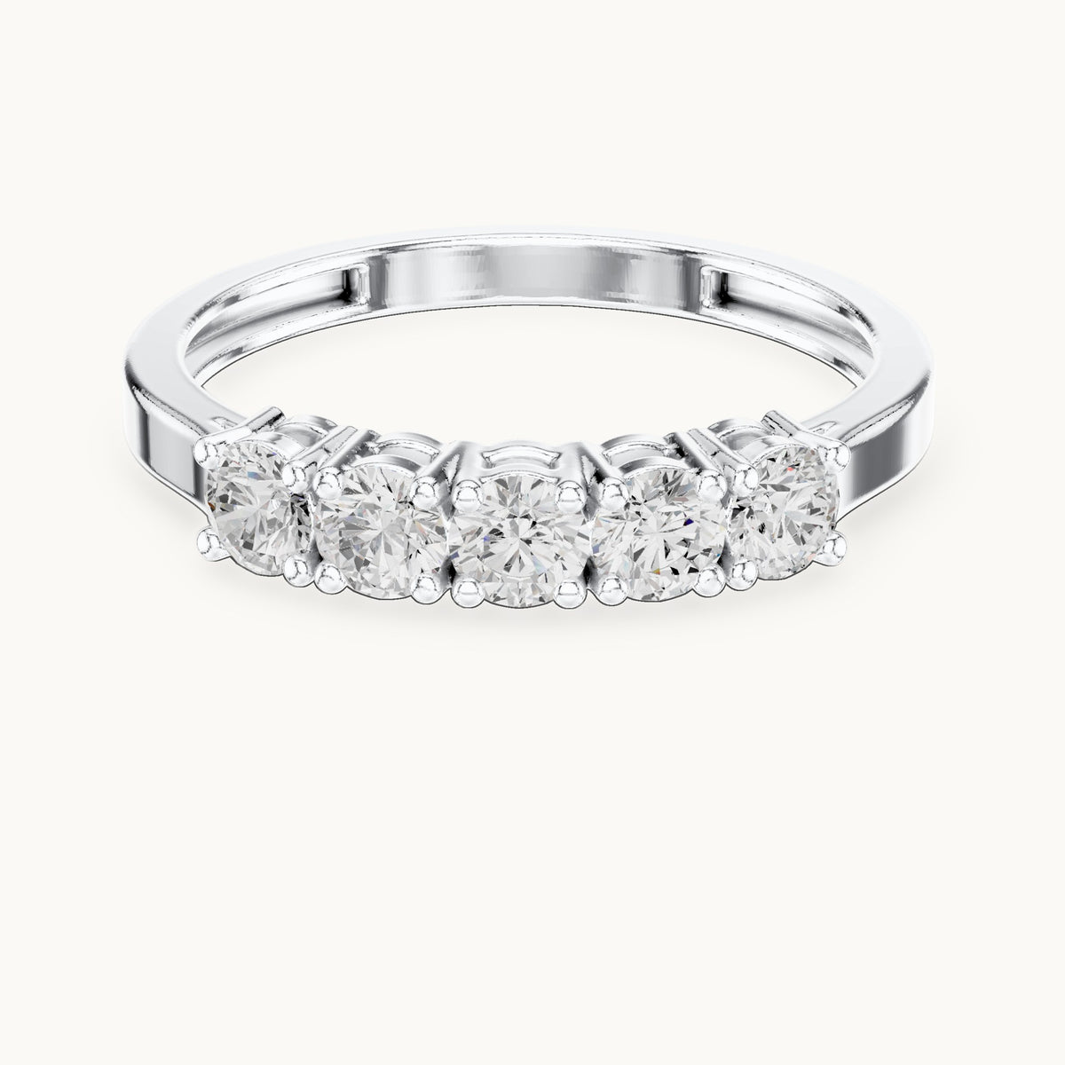 Round lab-grown diamond shared-prong five-stone band in white gold, 0.55 CT TW, view 4