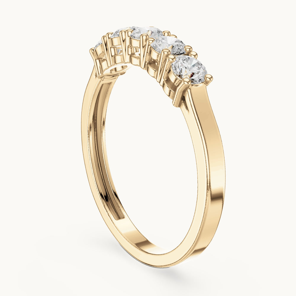 Round lab-grown diamond shared-prong five-stone band in yellow gold, 0.55 CT TW, view 1