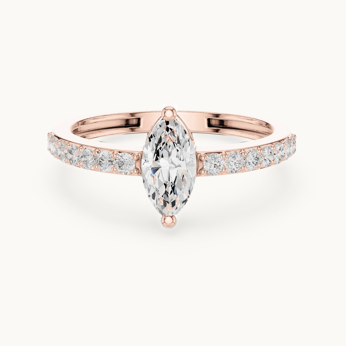 Marquise lab-grown diamond solitaire engagement ring with pavé band in rose gold, 0.69 CT TW, view 4
