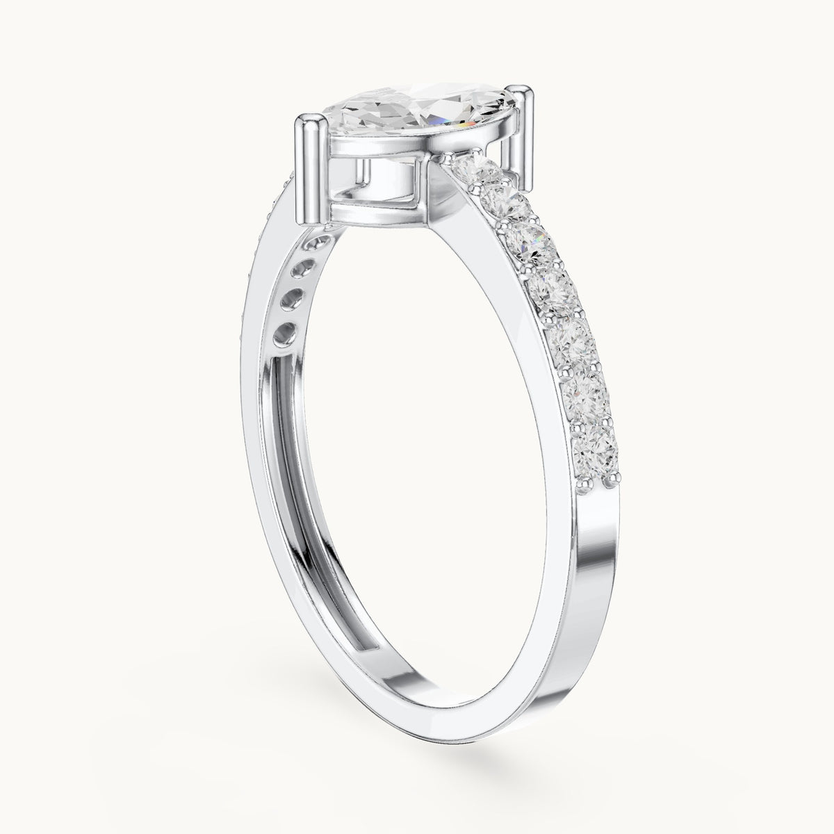 Marquise lab-grown diamond solitaire engagement ring with pavé band in white gold, 0.69 CT TW, view 1