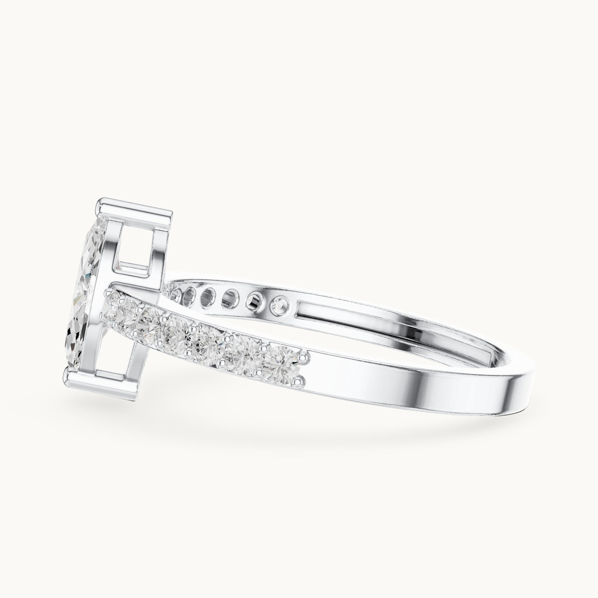 Marquise lab-grown diamond solitaire engagement ring with pavé band in white gold, 0.69 CT TW, view 3