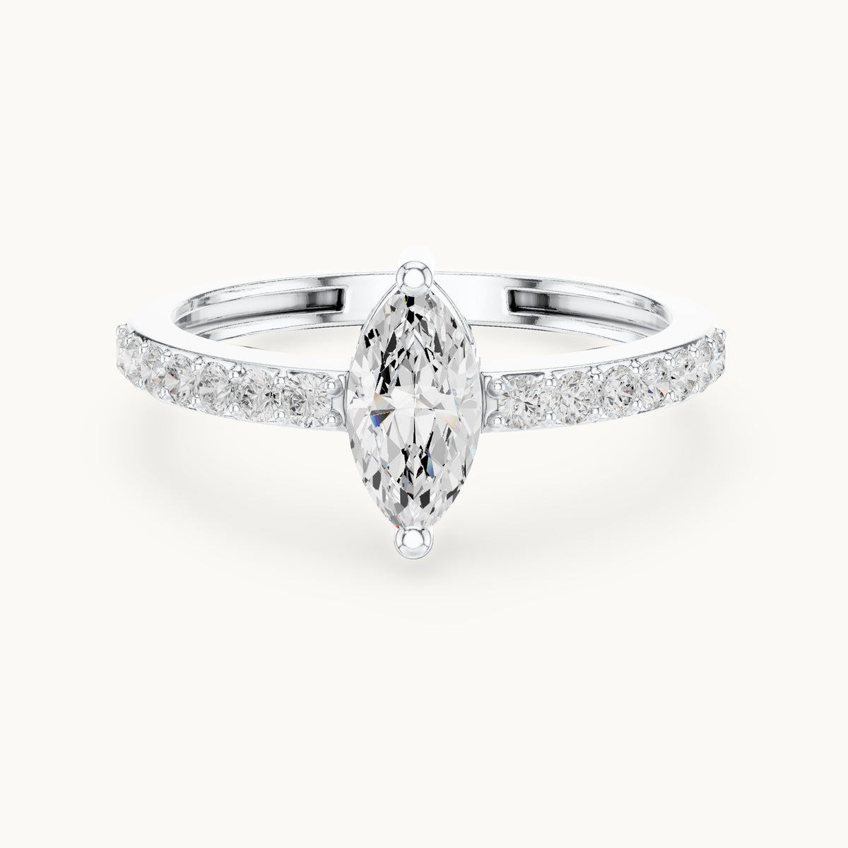 Marquise lab-grown diamond solitaire engagement ring with pavé band in white gold, 0.69 CT TW, view 4