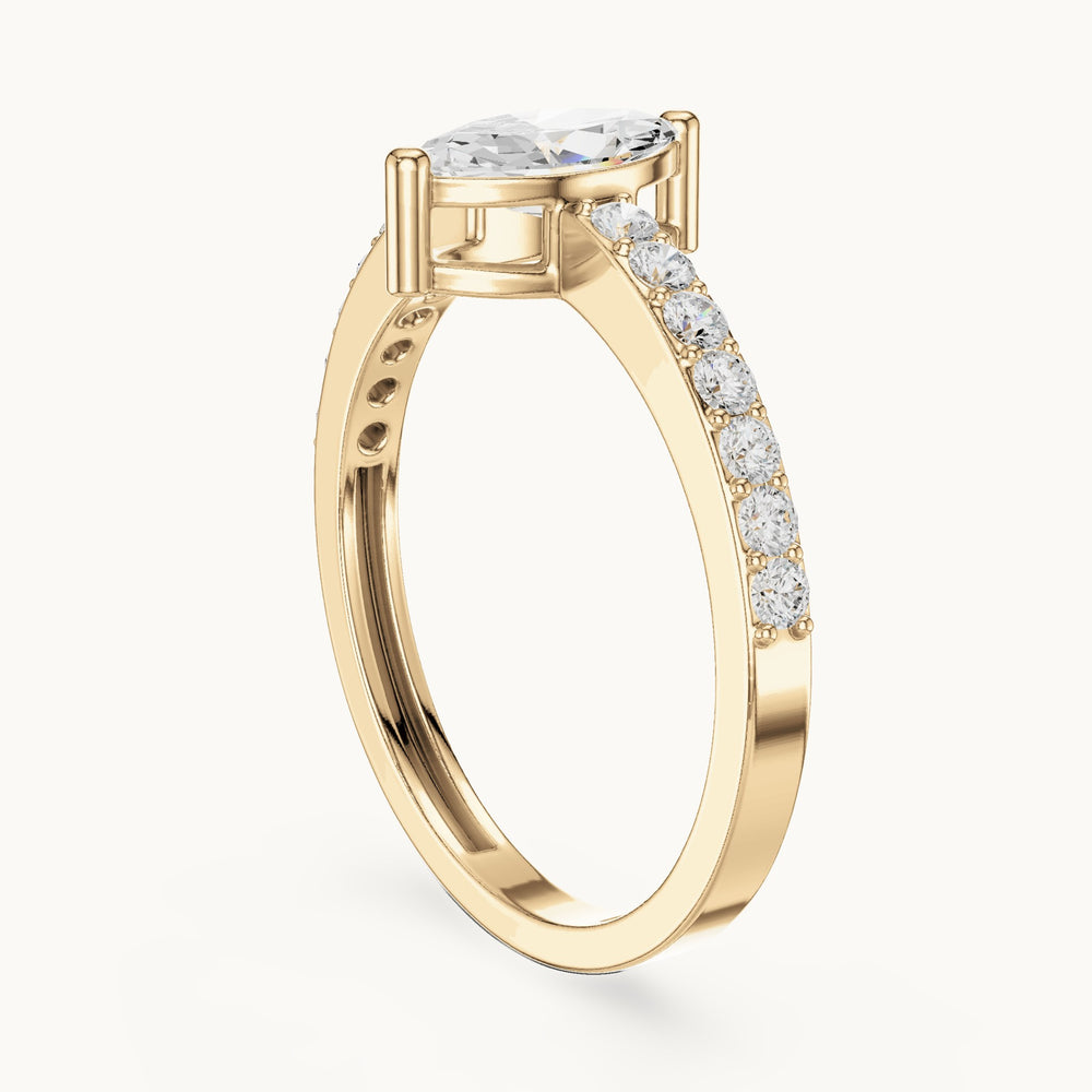 Marquise lab-grown diamond solitaire engagement ring with pavé band in yellow gold, 0.69 CT TW, view 1