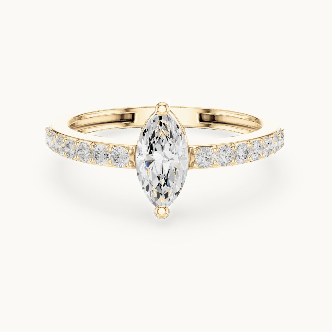 Marquise lab-grown diamond solitaire engagement ring with pavé band in yellow gold, 0.69 CT TW, view 4