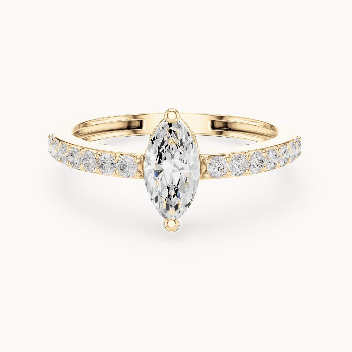 Marquise lab-grown diamond solitaire engagement ring with pavé band in yellow gold, 0.69 CT TW, view 4