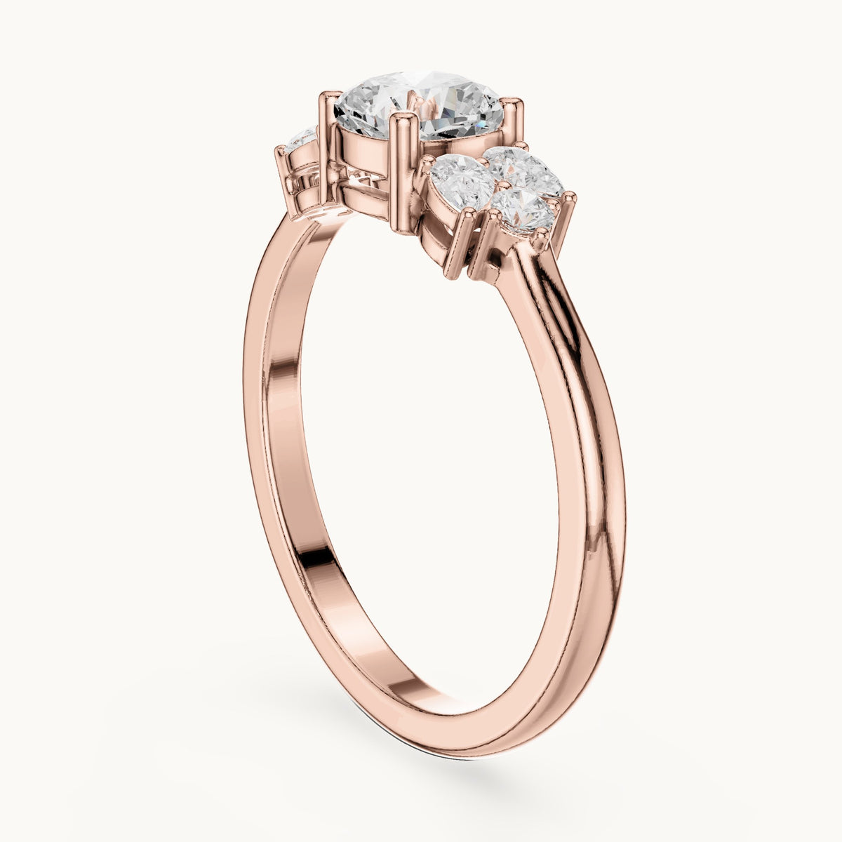 Cushion and pear lab-grown diamond engagement ring with clusters in rose gold, 0.89 CT TW, view 1