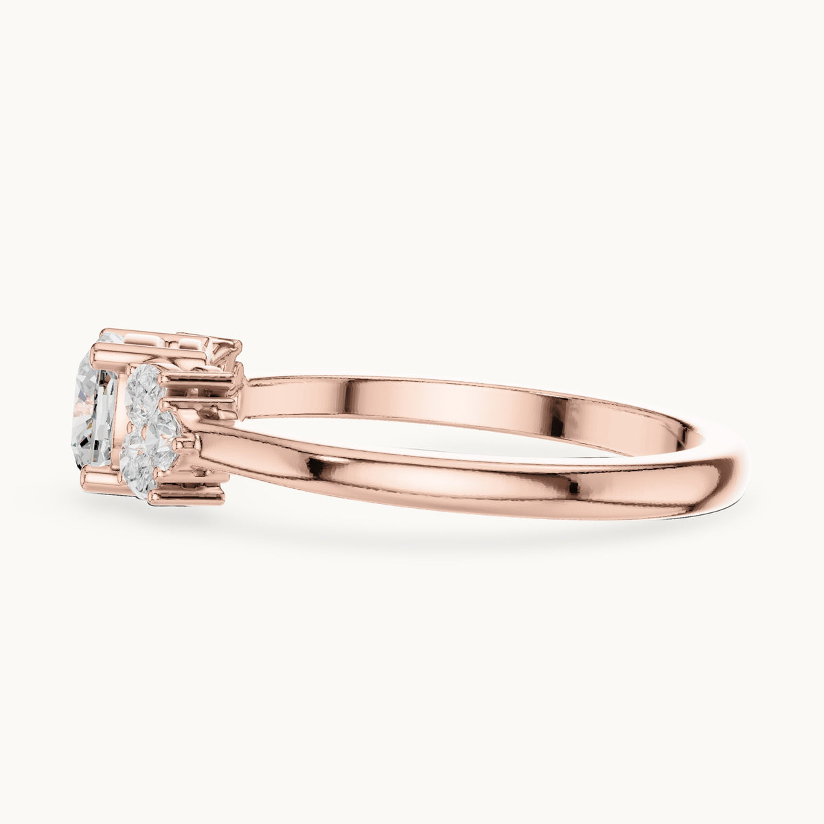 Cushion and pear lab-grown diamond engagement ring with clusters in rose gold, 0.89 CT TW, view 3