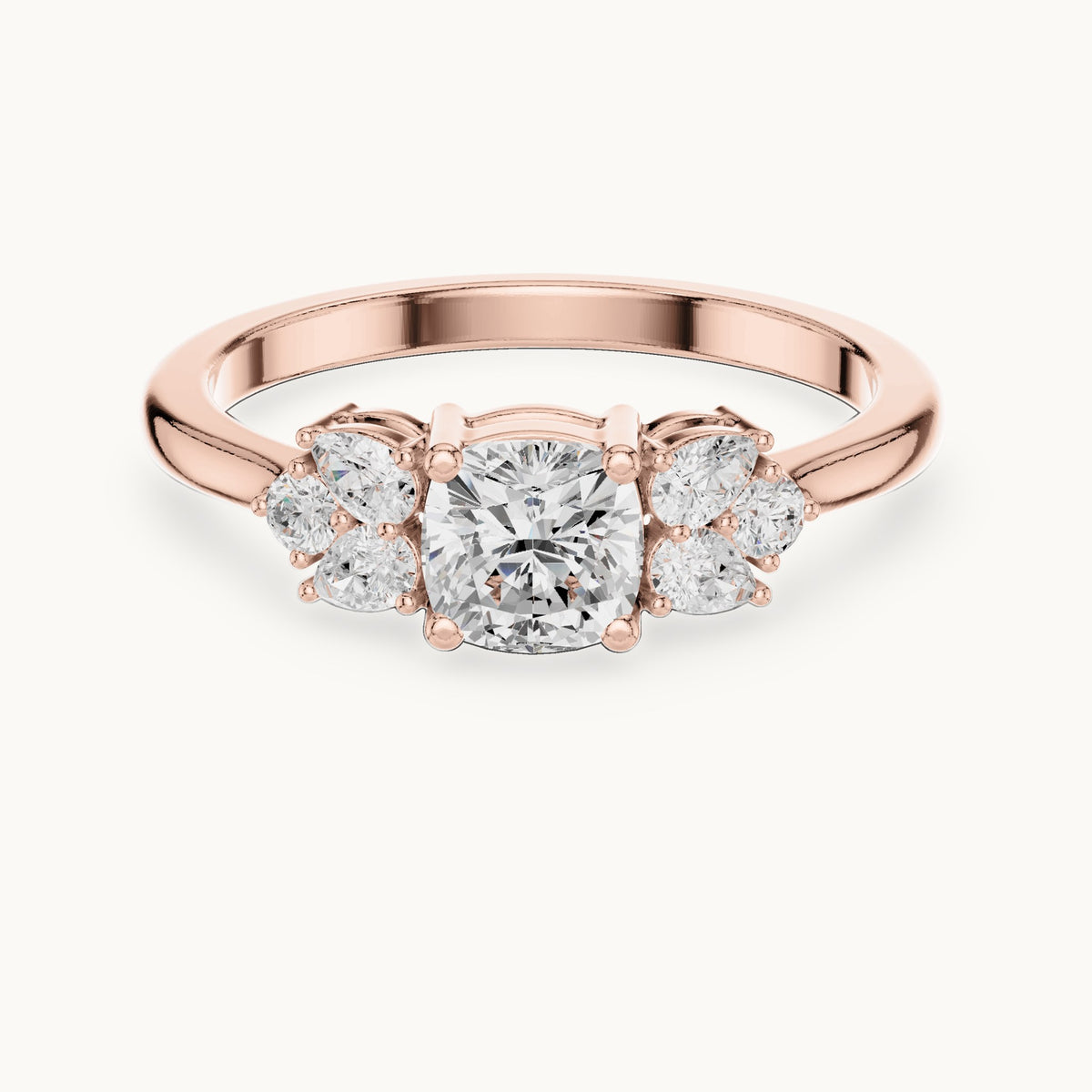 Cushion and pear lab-grown diamond engagement ring with clusters in rose gold, 0.89 CT TW, view 4