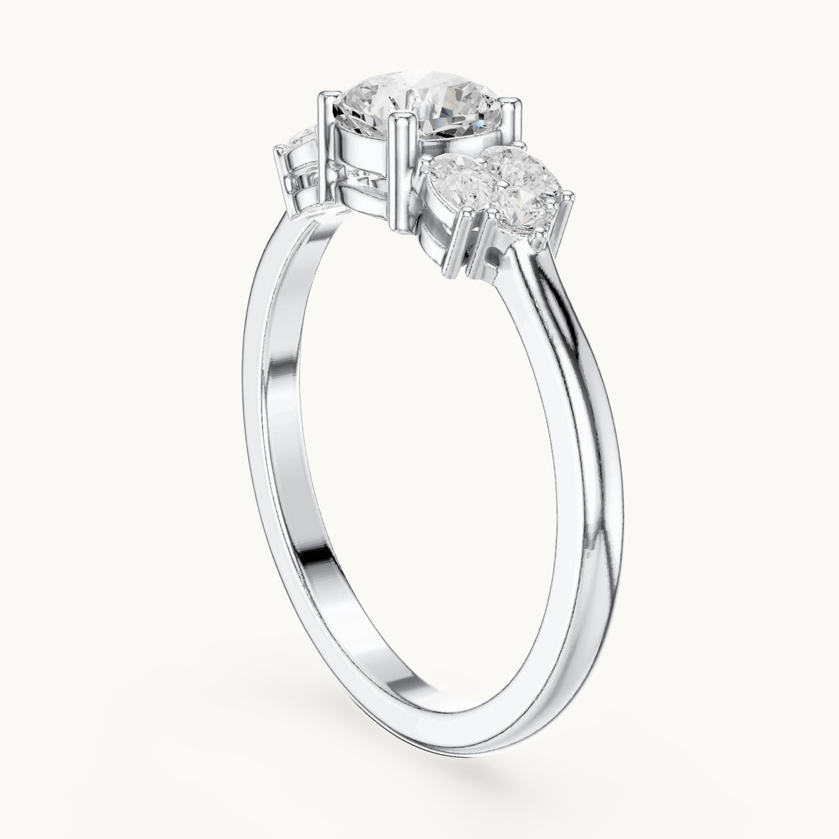 Cushion and pear lab-grown diamond engagement ring with clusters in white gold, 0.89 CT TW, view 1