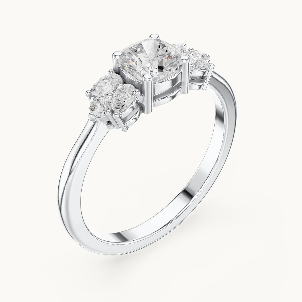 Cushion and pear lab-grown diamond engagement ring with clusters in white gold, 0.89 CT TW, view 2