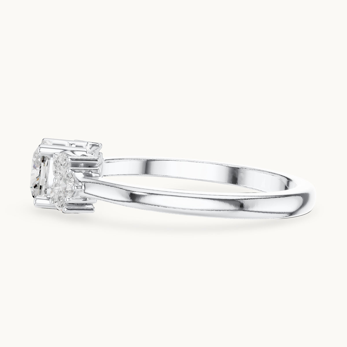 Cushion and pear lab-grown diamond engagement ring with clusters in white gold, 0.89 CT TW, view 3