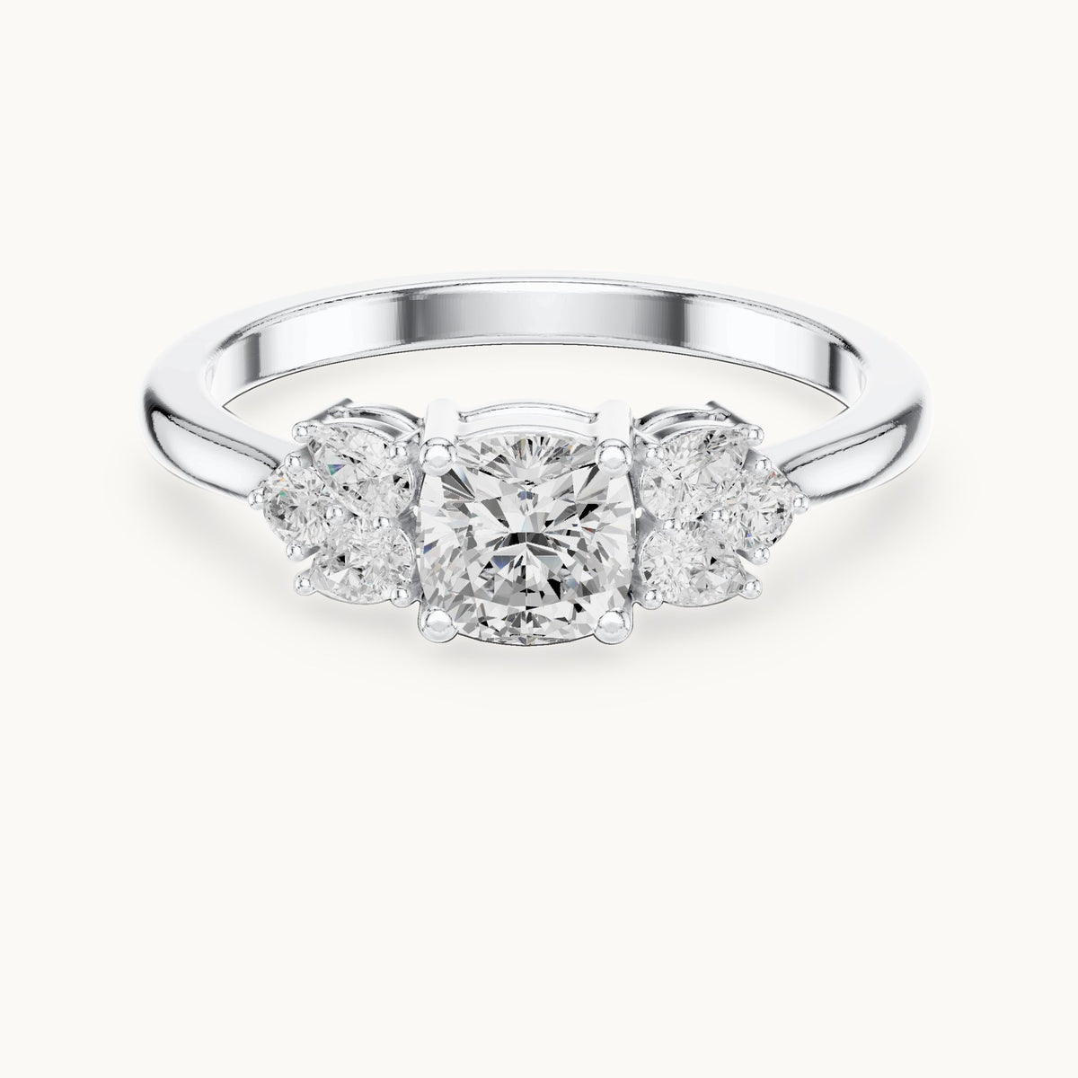 Cushion and pear lab-grown diamond engagement ring with clusters in white gold, 0.89 CT TW, view 4