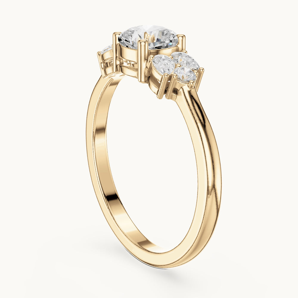Cushion and pear lab-grown diamond engagement ring with clusters in yellow gold, 0.89 CT TW, view 1