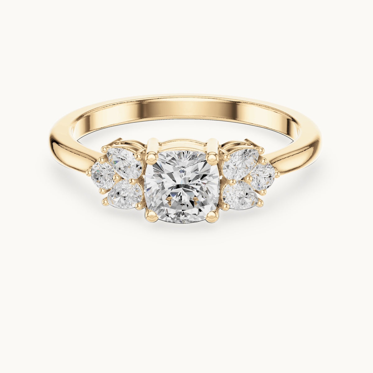 Cushion and pear lab-grown diamond engagement ring with clusters in yellow gold, 0.89 CT TW, view 4